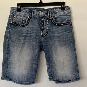 Miss Me Blue Denim Shorts with Embellished Pockets